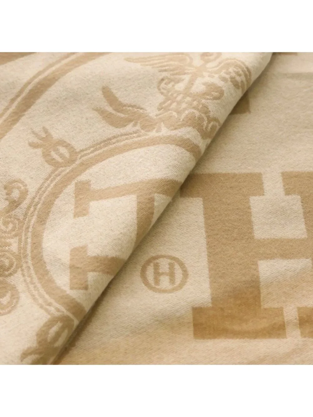 Hermes New Libris Shawl Cashmere Fringe Scarf Beige - Picture 4 of 6